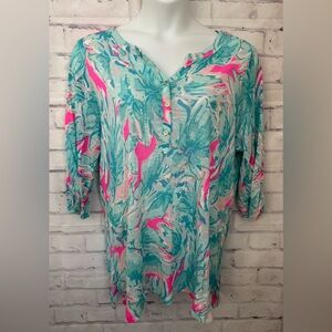 Casey Key Plus Size 2X Linen Blend Nautical coastal tunic Top‎ Cover Up Resort